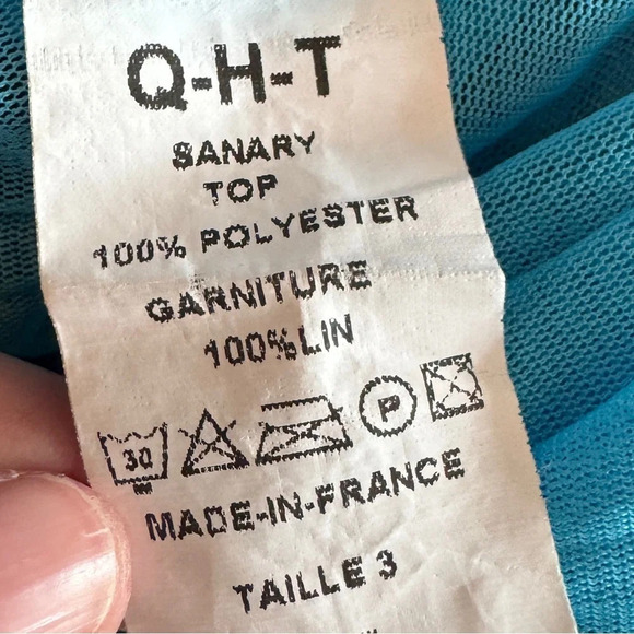 Quinze Heures Trente Top Size 3 Y2K Graphic Mixed Media Artsy Mesh Buttons Sheer - Picture 13 of 13